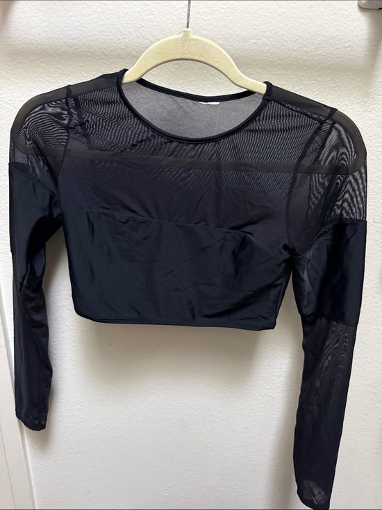 Tops - Black Sheer Mesh Long-Sleeve Crop Top